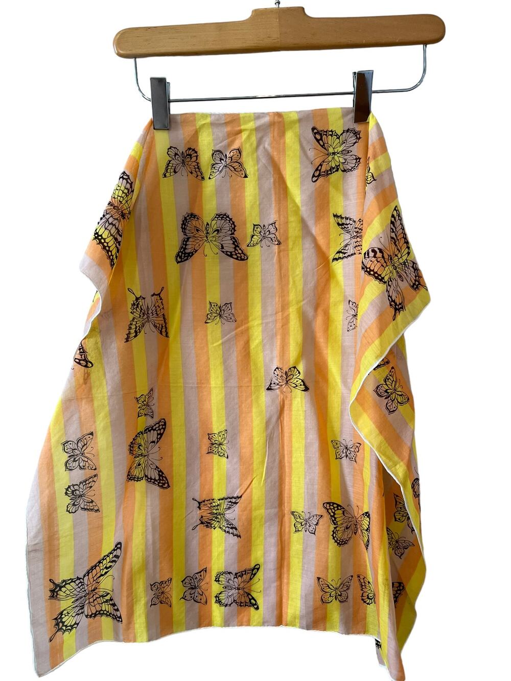 Vintage 60s 70s Striped Butterfly Print Scarf Yellow Orange